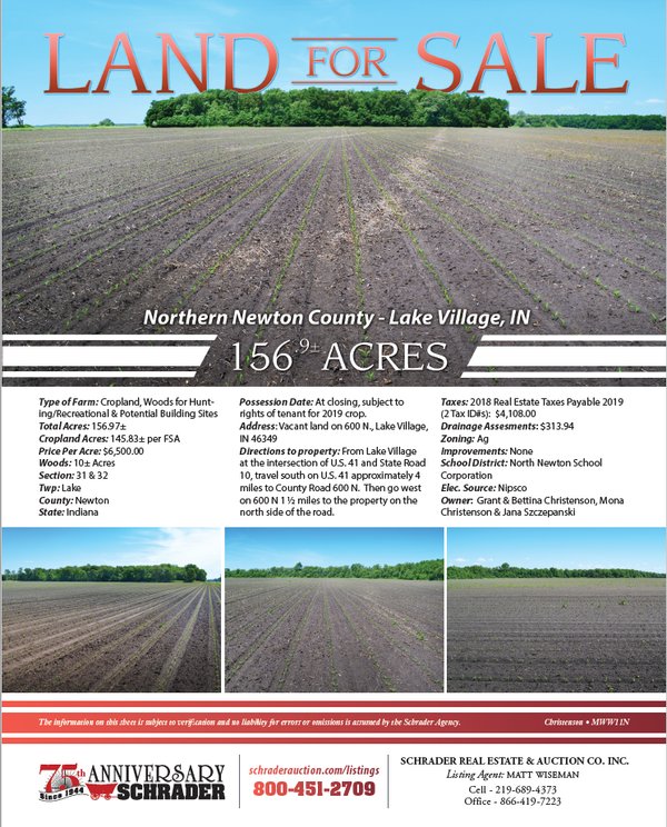 Listing brochure cover - 156.9+/- Acres For Sale - Cropland, Woods for Hunting/Recreational & Potential Building Sites